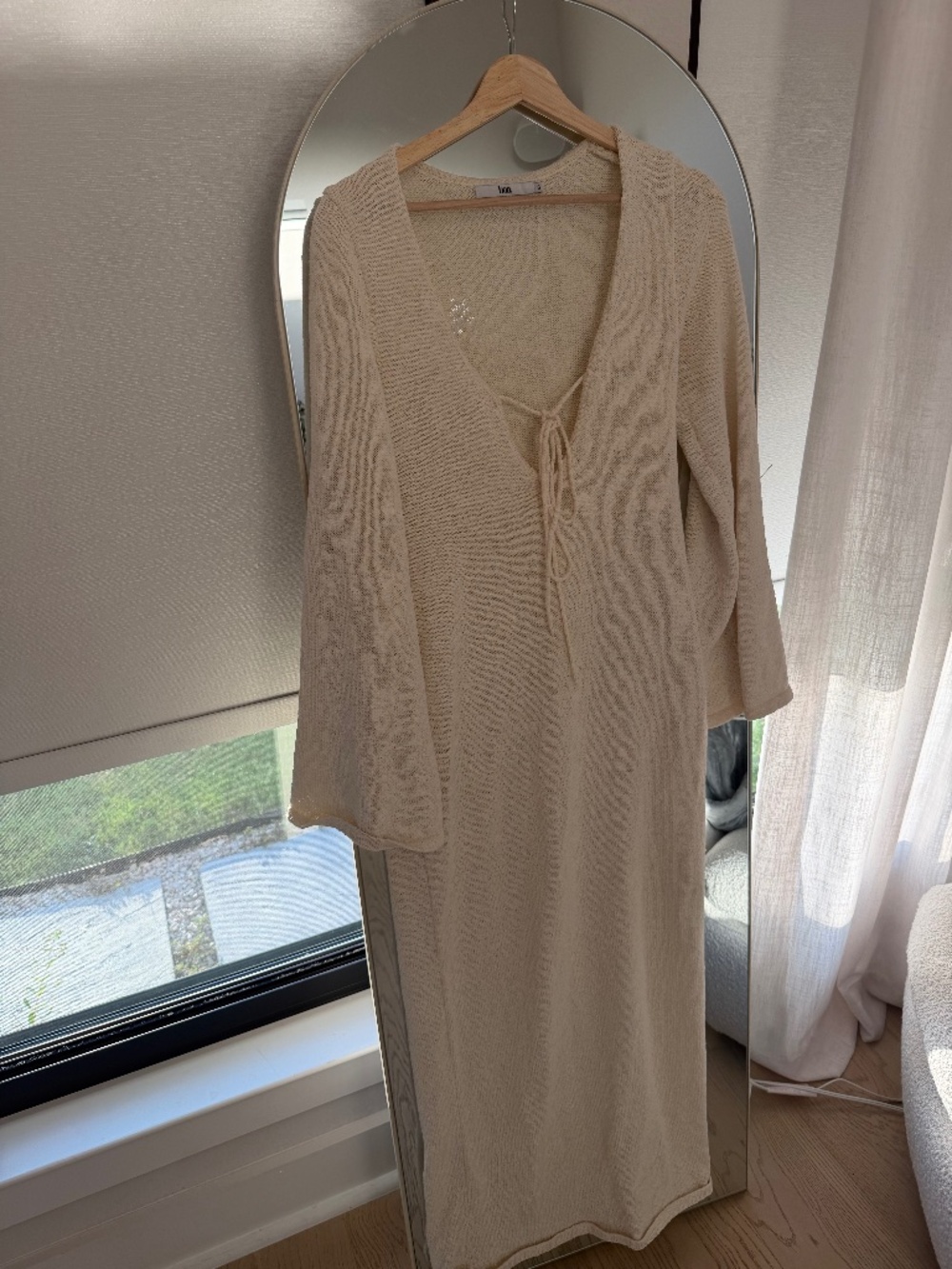 Because of Alice BOA Cream Crochet Knit Tie Front Maxi Dress Size S